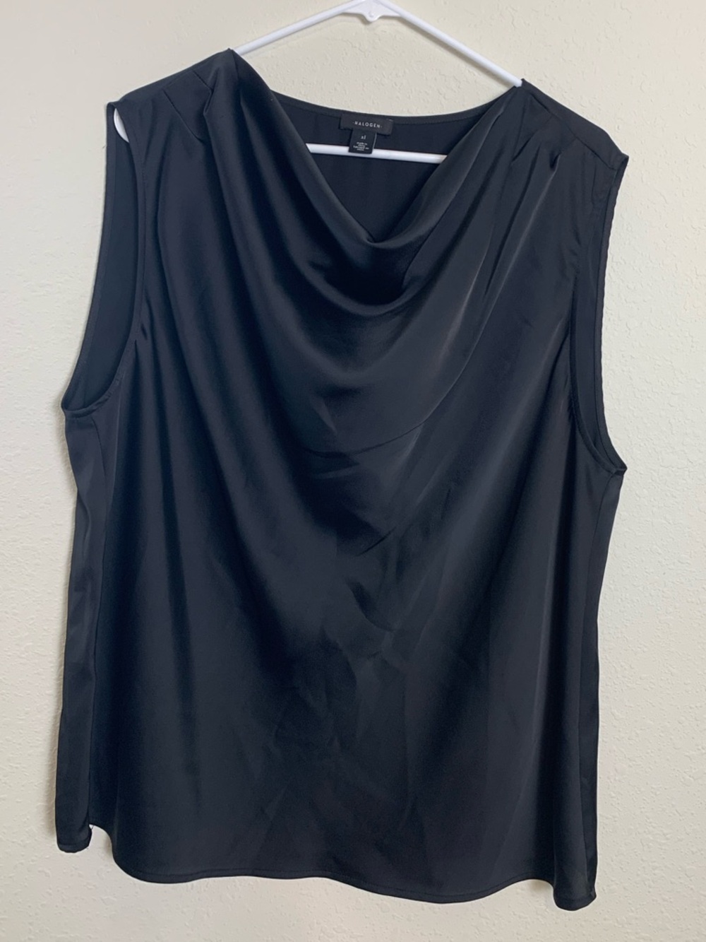 Halogen Black Sleeveless Drape Neck Top XL Lightweight Office Modern Preppy